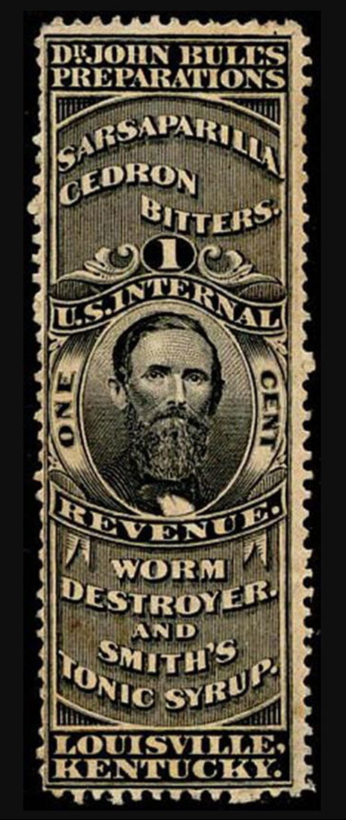 Portrait of Dr. John Bull on a stamp.