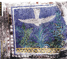 Roman tile with a dove and plants.