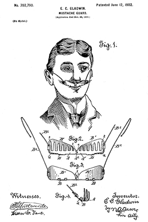 U.S. Patent drawing of a man wearing a mustache guard.