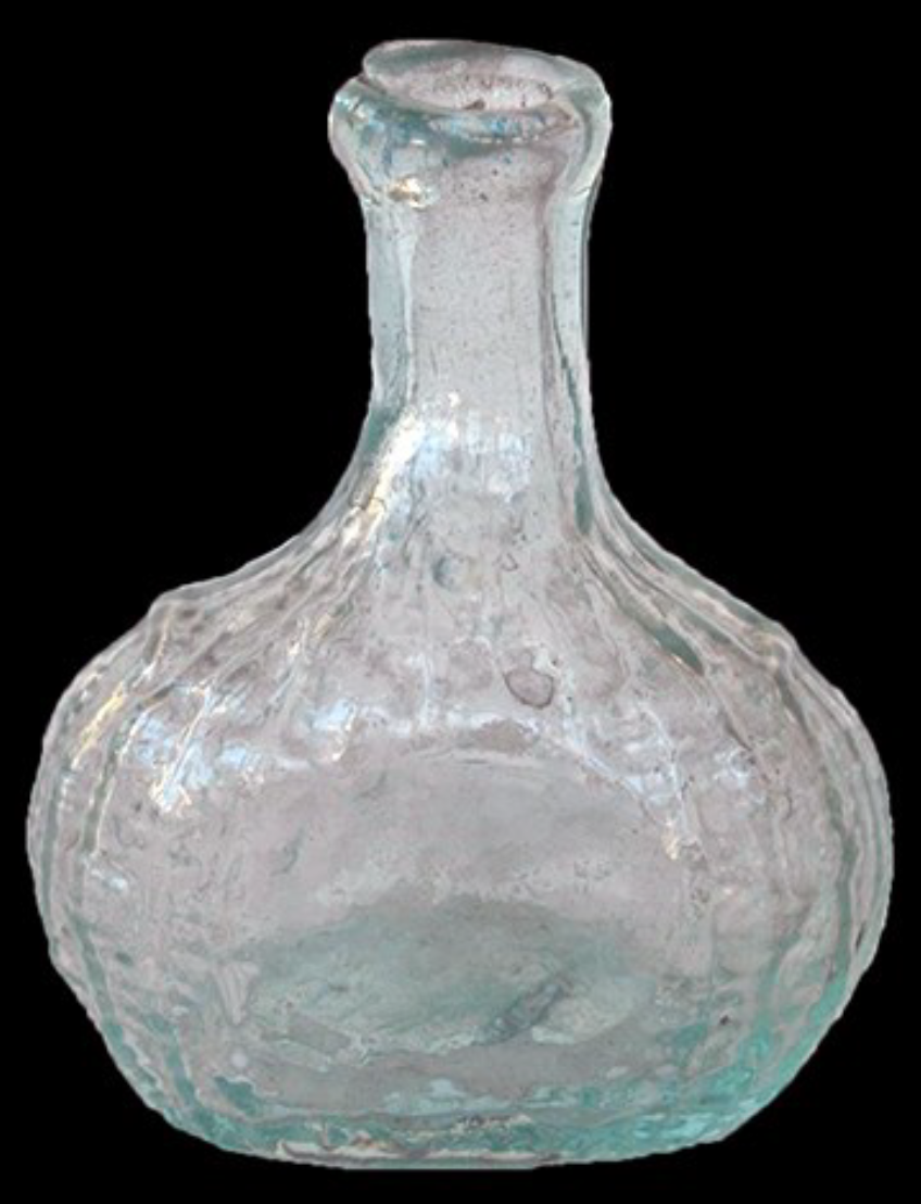 Complete cologne bottle molded with a wicker weave pattern.