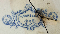 Blue printed manufacturer mark on the back of the platter.  Corella and B&S.