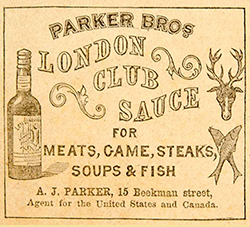 1860 paper label for a bottle of Parker Brothers London Club Sauce.
