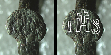 Side-by-side views of the top of the ring showing the inscription 