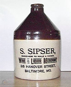 Early 20th-century advertisement for the S. Sipser Wine and Liquor business, showing a drawning of a three story building.