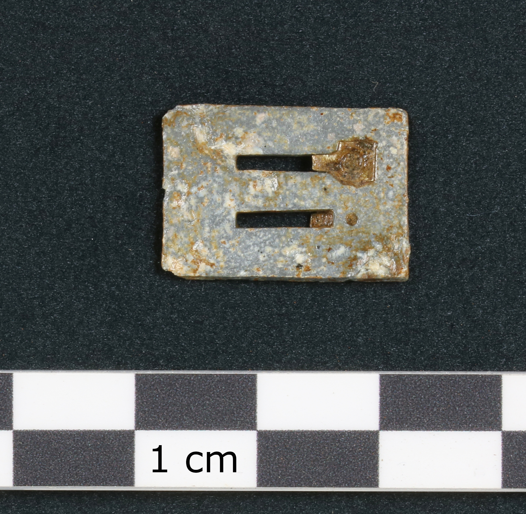 Figure 2 A rectangular aluminum plate with two parallel cut slots. Copper alloy stubs at the edges
of the slots similar to Figure 1.