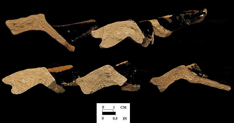 Milk pan rim profiles from the Oxon Hill site, 18PR175, in the Area I Well&nbsp;(ca. 1710 - 1750).