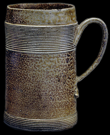English brown salt glaze stoneware tankard (c. 1685-1700) similar to Horne Point example. Owned by the Chipstone Foundation.  Image from  Digital Library for the Decorative Arts and Material Culture, University of Wisconsin, Madison. Object Identifier:   DLDecArts.Ceramics.199900501.bib