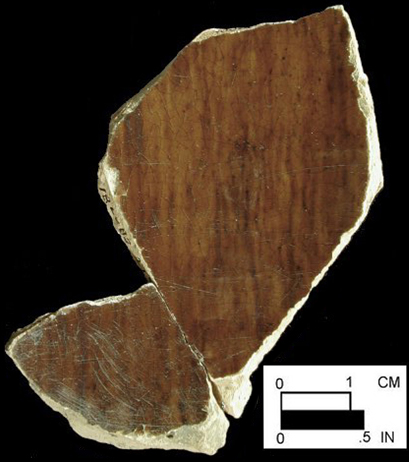 Manganese Mottled body sherd, interior of large unidentified hollow vessel from the King's Reach site 18CV83/966. 