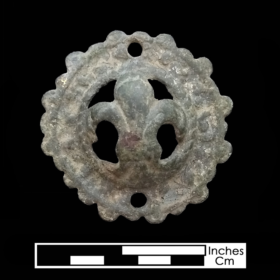 Image of copper alloy curb bit boss, Openwork.