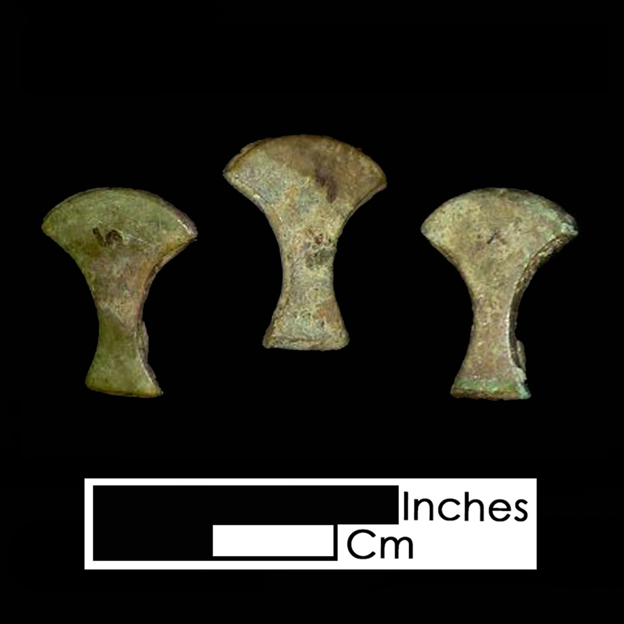 Image of copper alloy leather ornament, Axe Head.