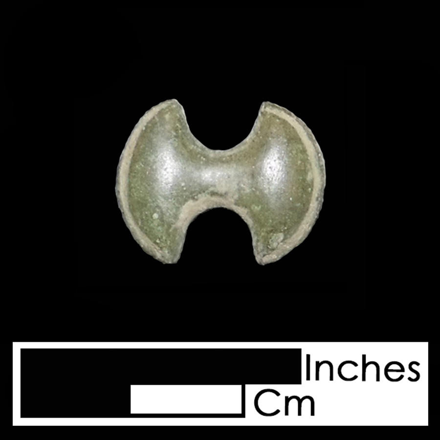 Image of copper alloy leather ornament, Double Axe Head.