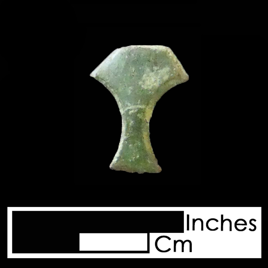 Image of copper alloy leather ornament, Axe Head.