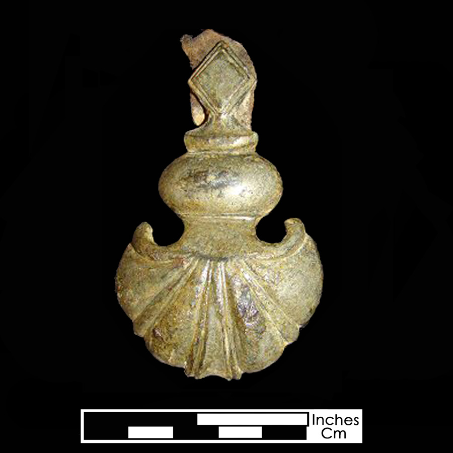 Image of copper alloy leather ornament, Plain Dome, Axe Head.
