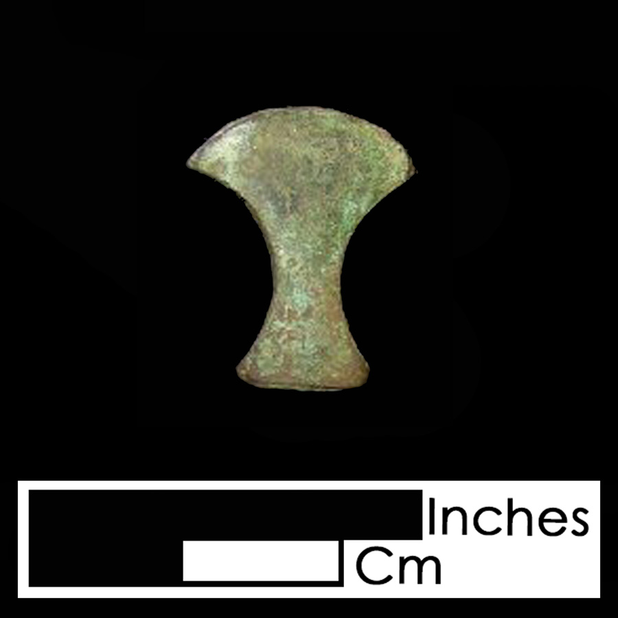Image of copper alloy leather ornament, Axe Head.