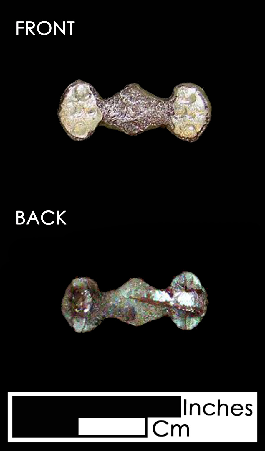 Image of copper alloy leather ornament, Barbell.