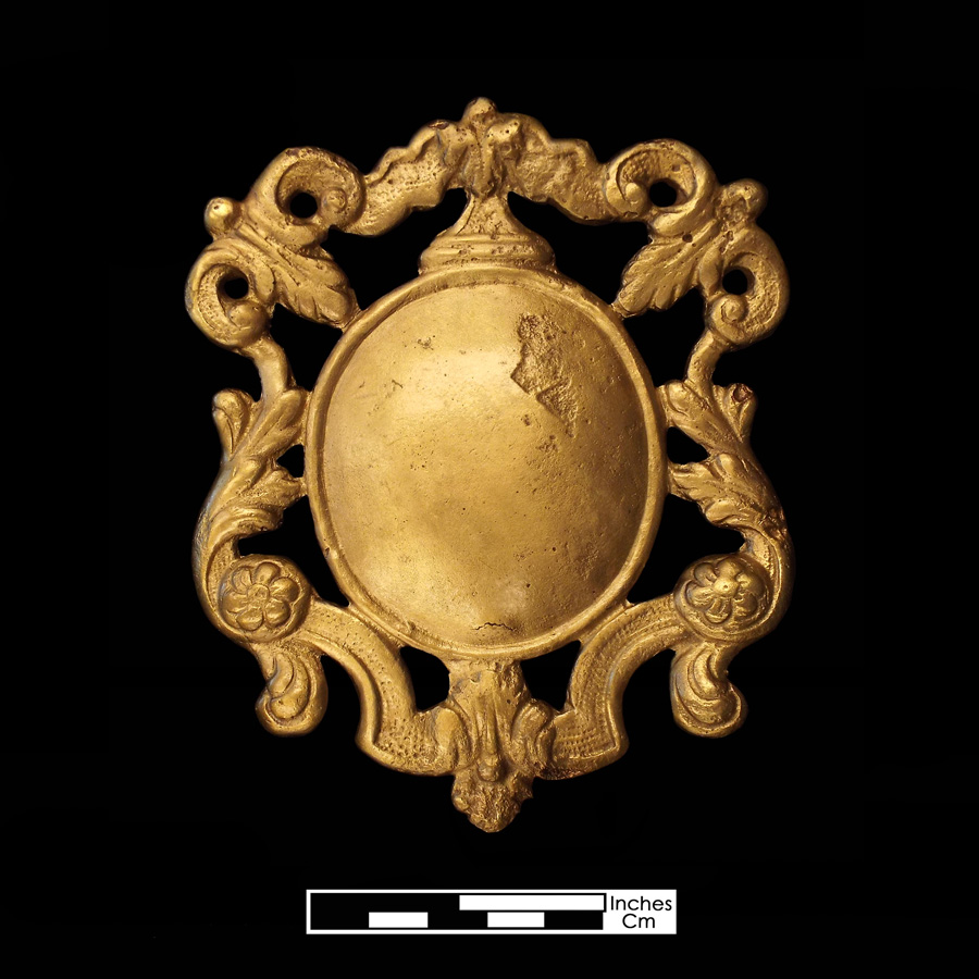 Image of copper alloy leather ornament, Heraldic, Crest, Vehicle.