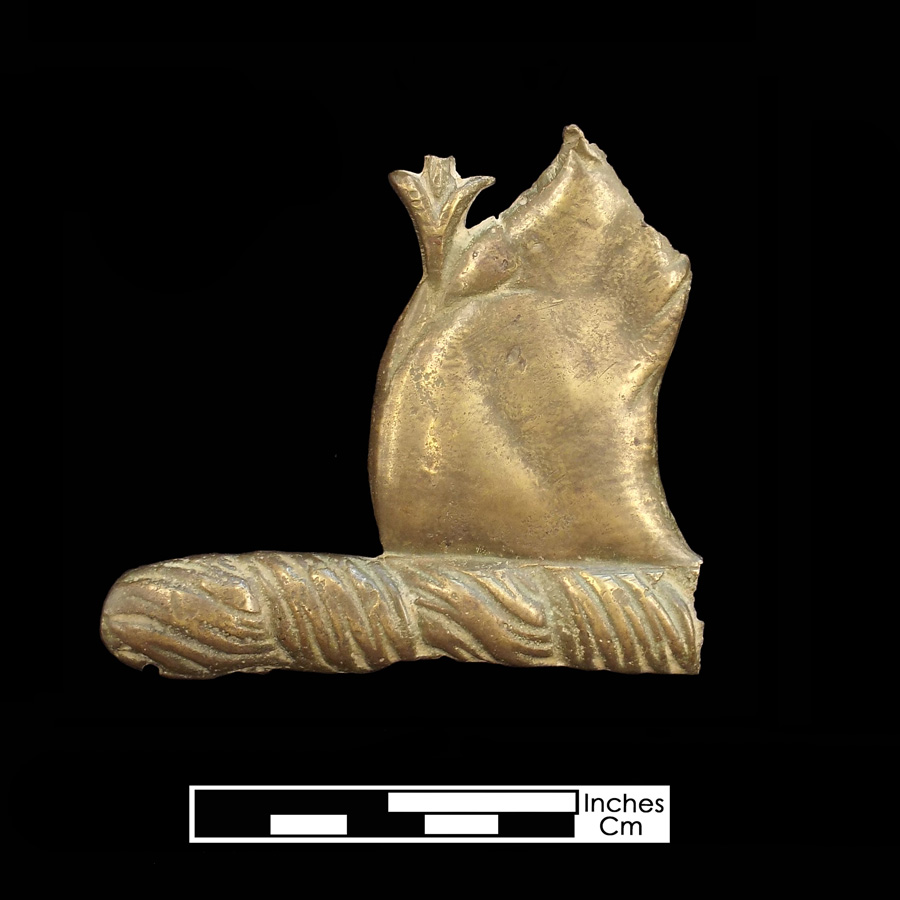 Image of copper alloy leather ornament, Heraldic, Crest, Animal, Vehicle.