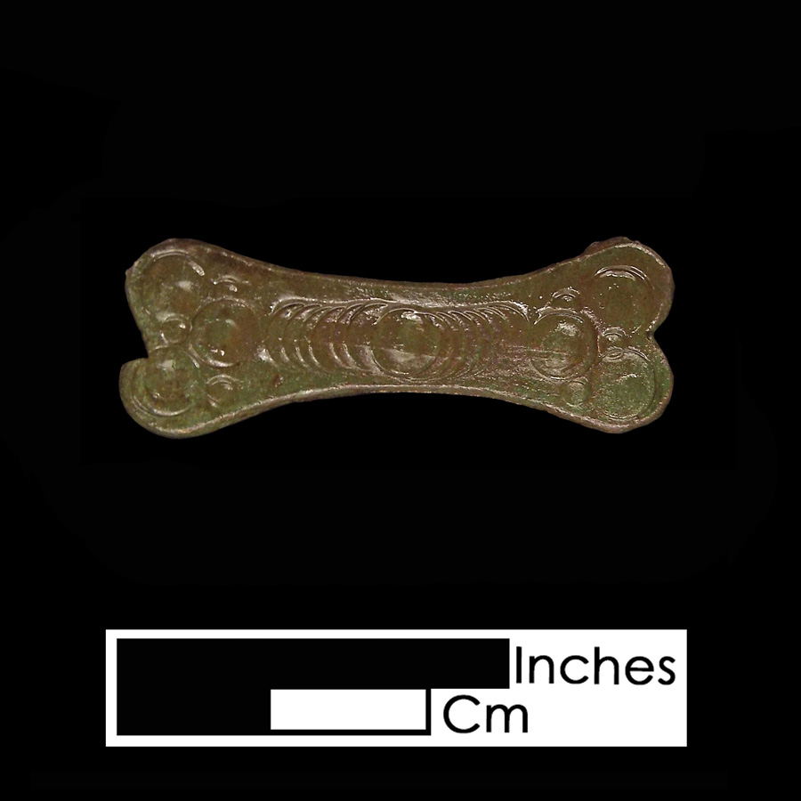 Image of copper alloy leather ornament, bone.
