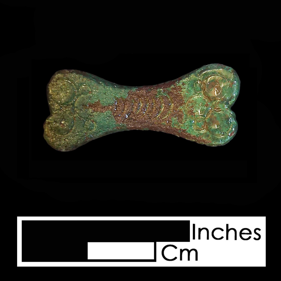 Image of copper alloy leather ornament, bone.