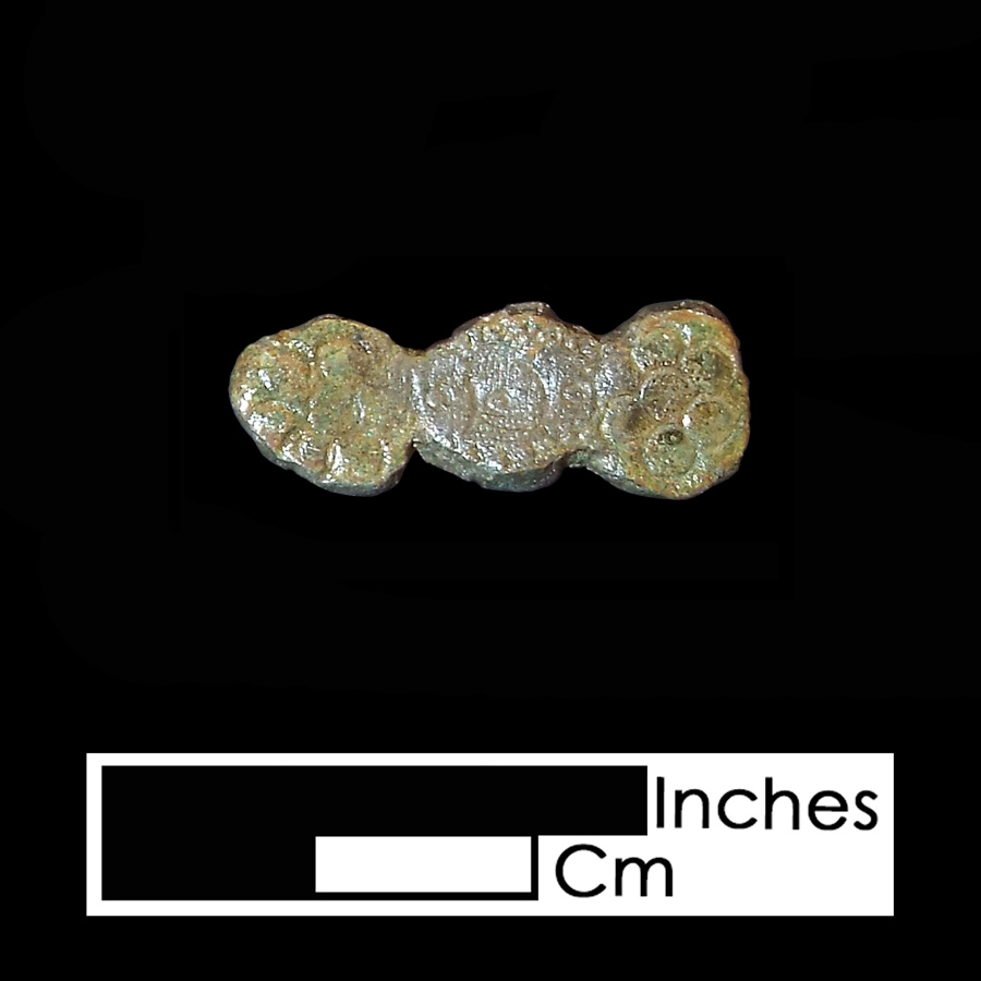 Image of copper alloy leather ornament, Barbell.