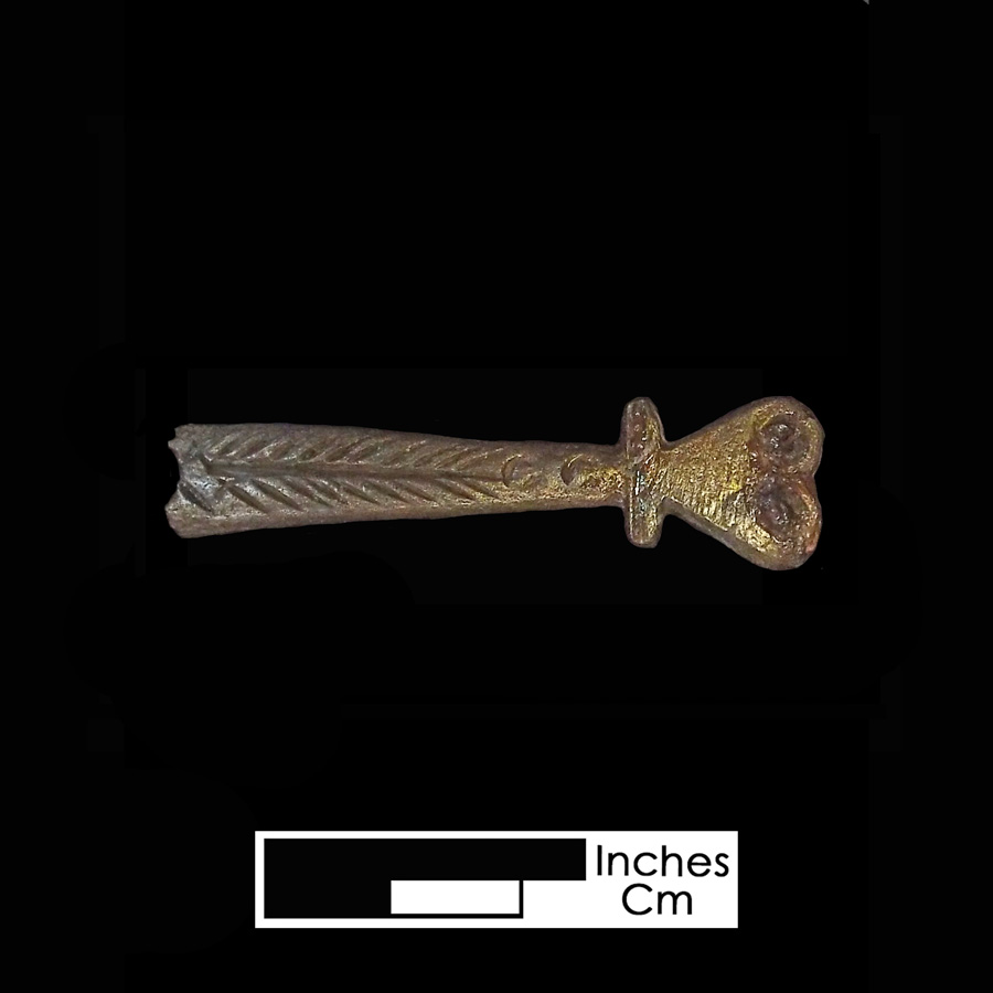 Image of copper alloy spur with missing iron stud hanger.