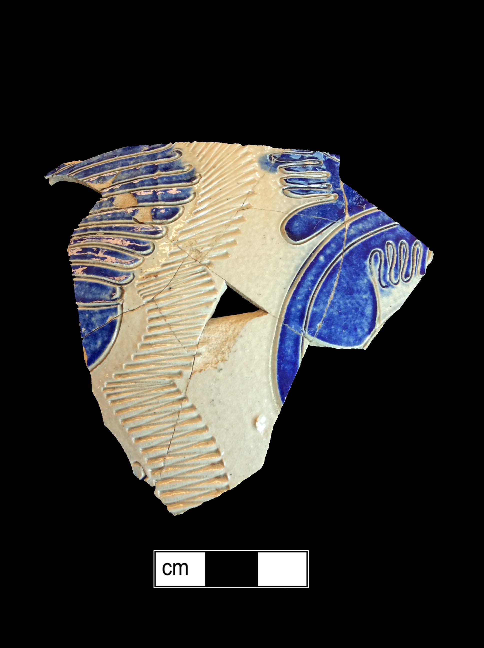 Image of Rhenish blue on gray stoneware fragment.