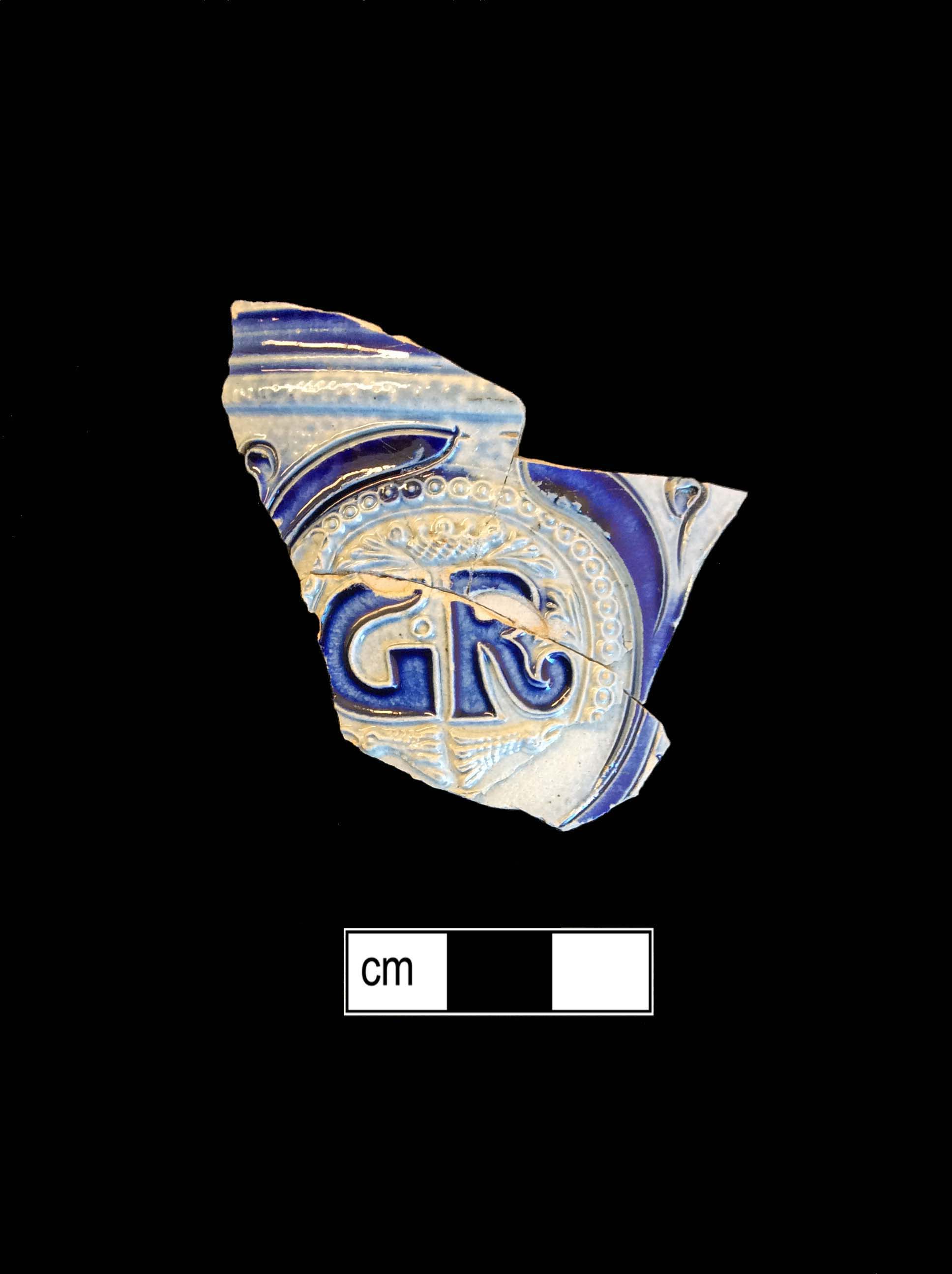 Image of Rhenish blue on gray stoneware fragment.