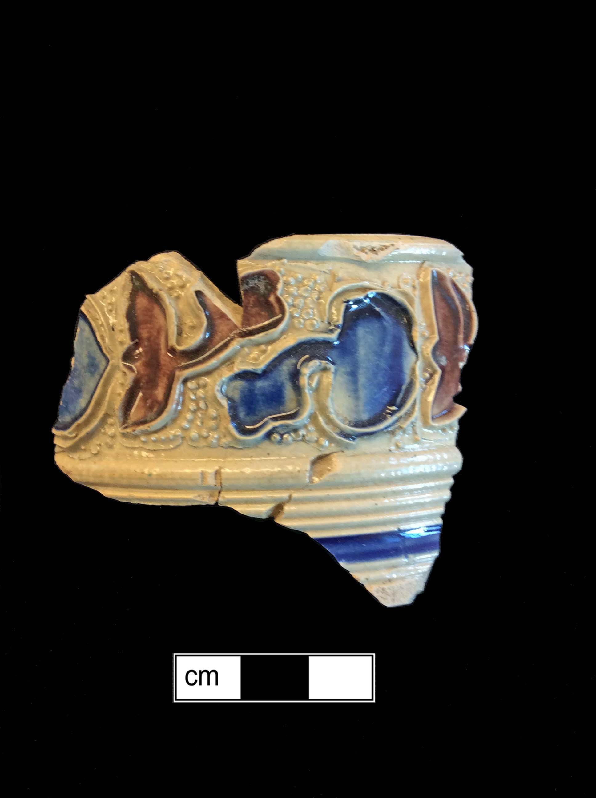 Image of Rhenish blue on gray stoneware fragment.