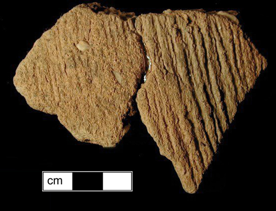 Image of ceramic, Sand/Crushed Quartz Tempered Mended Body with Cord-Marked Surface Treatment, Accokeek type, Undecorated