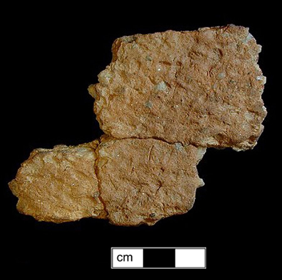 Image of ceramic, Crushed Quartz Tempered Mended Body with Cord-Marked Surface Treatment, Accokeek type, Undecorated