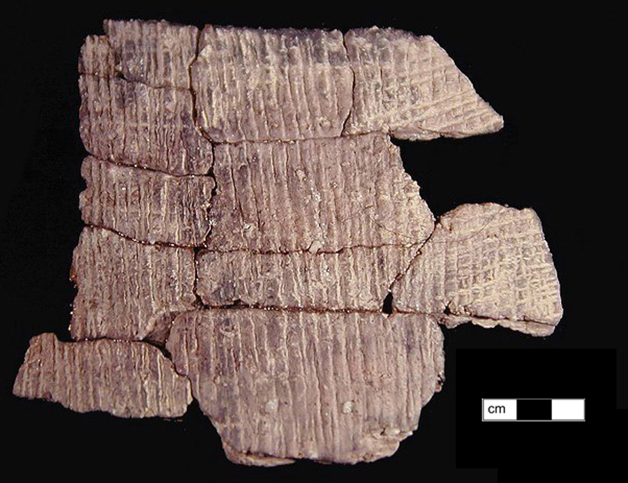 Image of ceramic, Crushed Quartz Tempered Mended Body/Rim with Cord-Marked Surface Treatment, Accokeek type, Undecorated