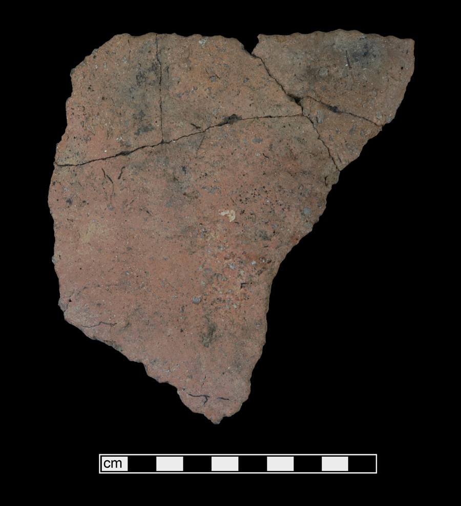 Image of ceramic, Steatite Tempered Mended Body/Rim with Plain/Smoothed Surface Treatment, Marcey Creek type, Lip-Nicking