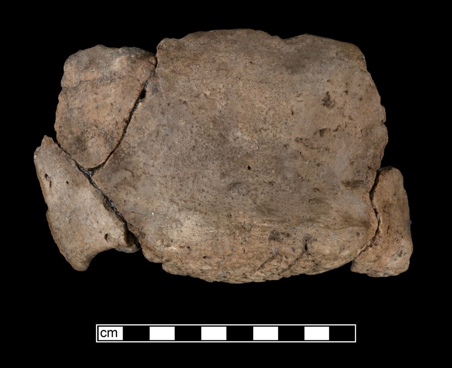 Image of ceramic, Steatite Tempered Mended Body/Base with Plain/Smoothed Surface Treatment, Marcey Creek type, Undecorated
