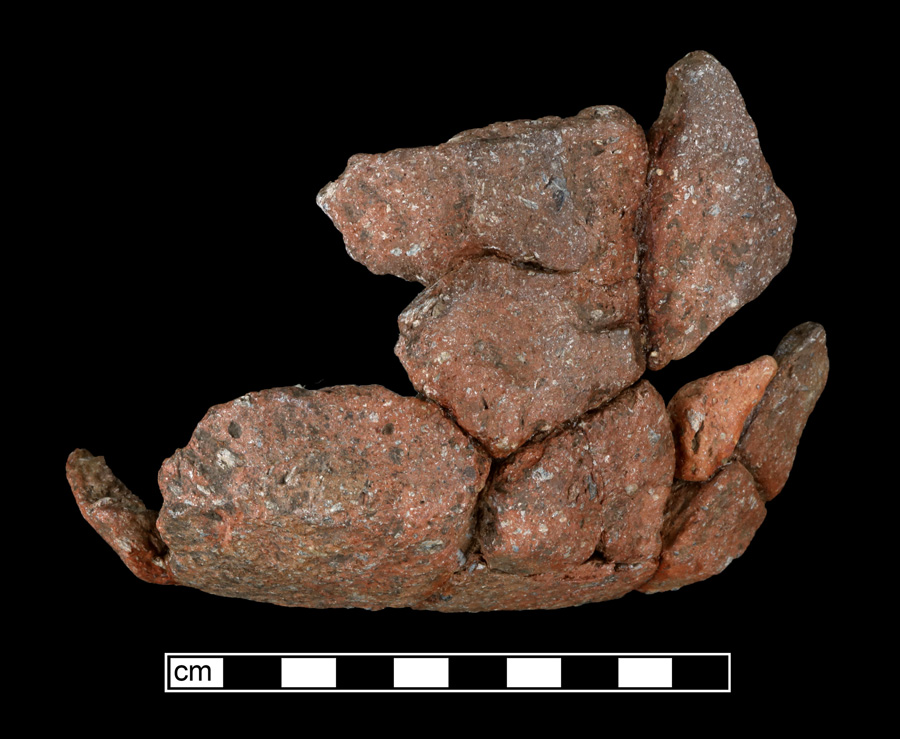 Image of ceramic, Steatite Tempered Mended Body/Base with Plain/Smoothed Surface Treatment, Marcey Creek type, Undecorated