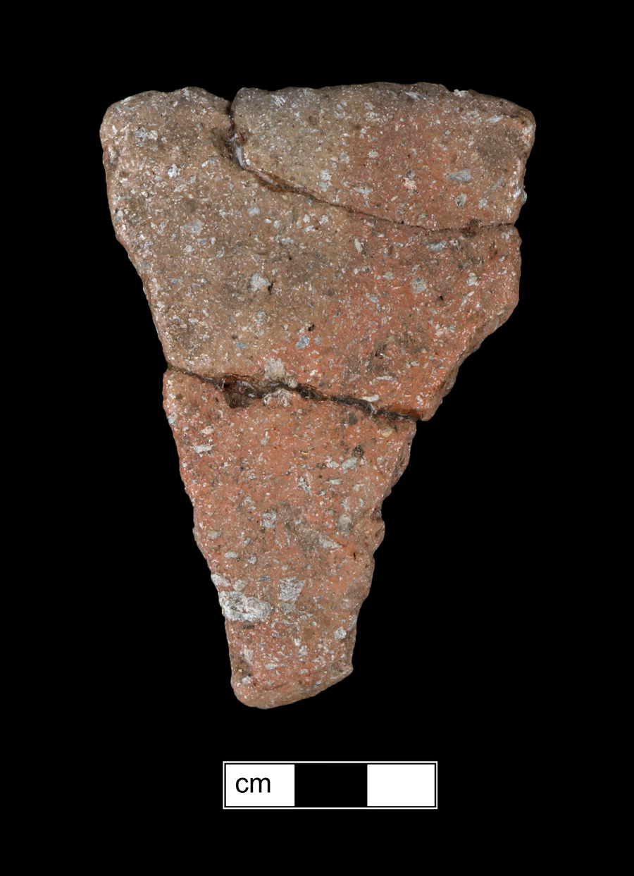 Image of ceramic, Steatite Tempered Mended Body/Rim with Plain/Smoothed Surface Treatment, Marcey Creek type, Lip-Nicking