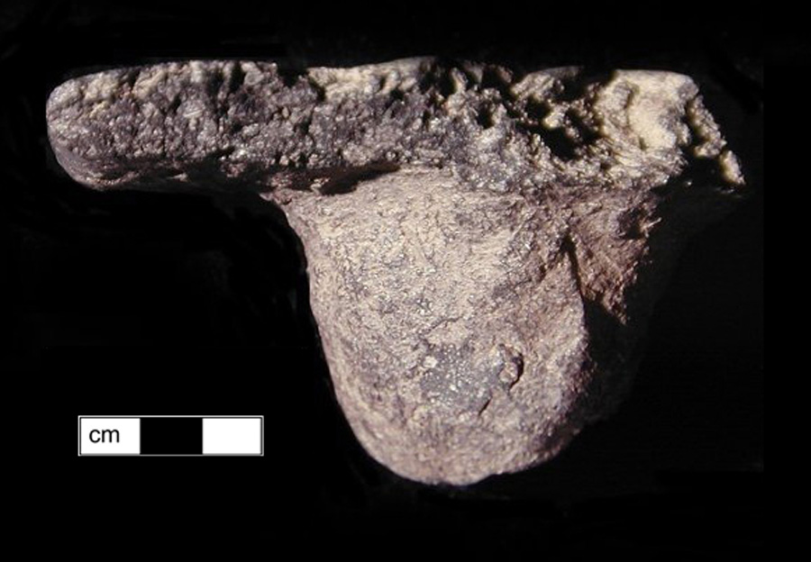 Image of ceramic, Steatite Tempered Handle with Plain/Smoothed Surface Treatment, Marcey Creek type, Lug Handle