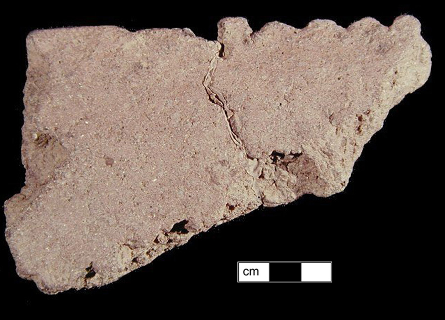 Image of ceramic, Steatite Tempered Mended Rim with Plain/Smoothed Surface Treatment, Marcey Creek type, Lip-Nicking