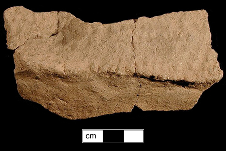 Image of ceramic, Steatite Tempered Mended Base with Net-Impressed Surface Treatment, Marcey Creek type, Undecorated