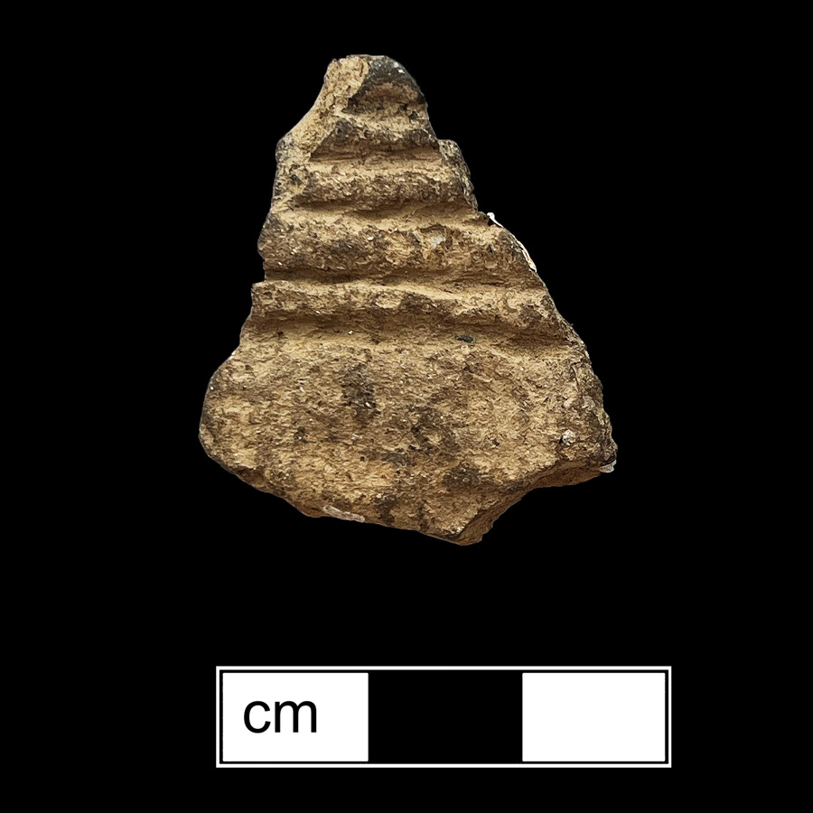 Image of ceramic, Crushed Rock Tempered Body with Fabric-Impressed Surface Treatment, Minguannan type, Direct Cord-Marked