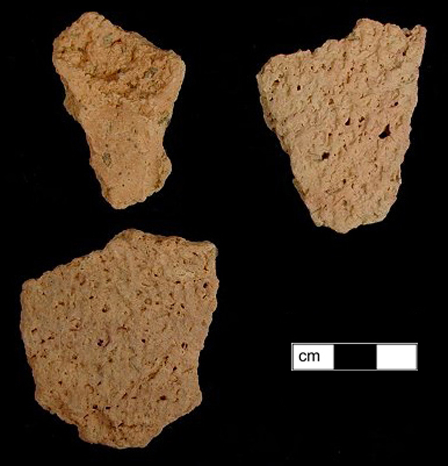 Image of ceramic, Shell Tempered Body with Net-Impressed Surface Treatment, Mockley type, Undecorated