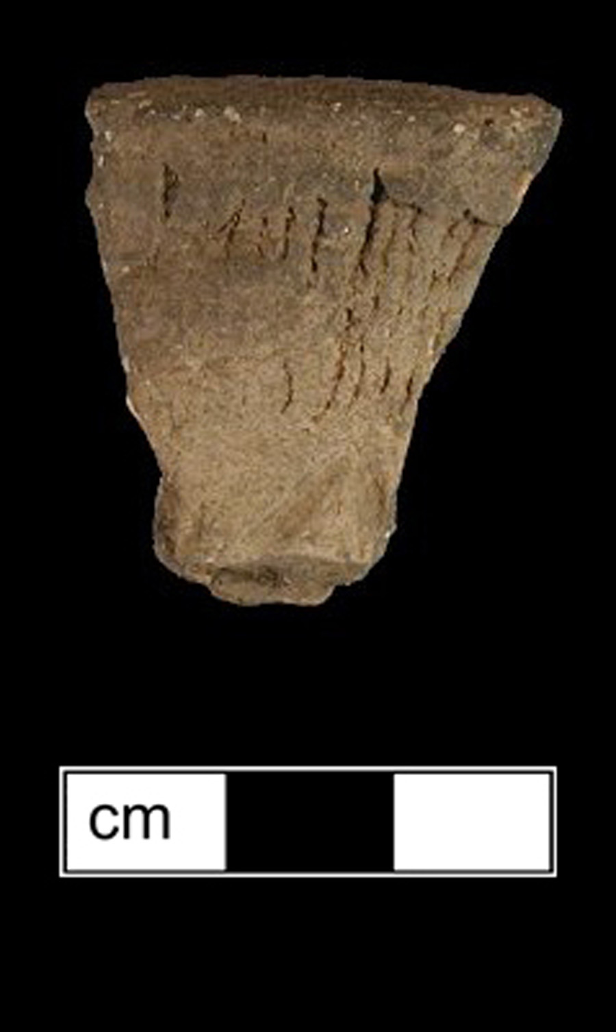 Image of ceramic, Shell Tempered Rim with Cord-Marked/Smoothed Surface Treatment, Monongahela type, Undecorated