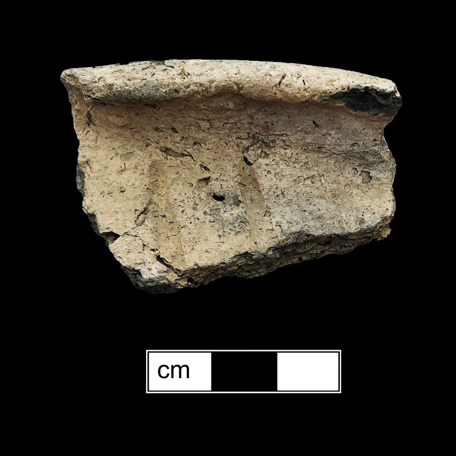 Image of ceramic, Shell Tempered Rim with Plain/Smoothed Surface Treatment, Monongahela type, Incised
