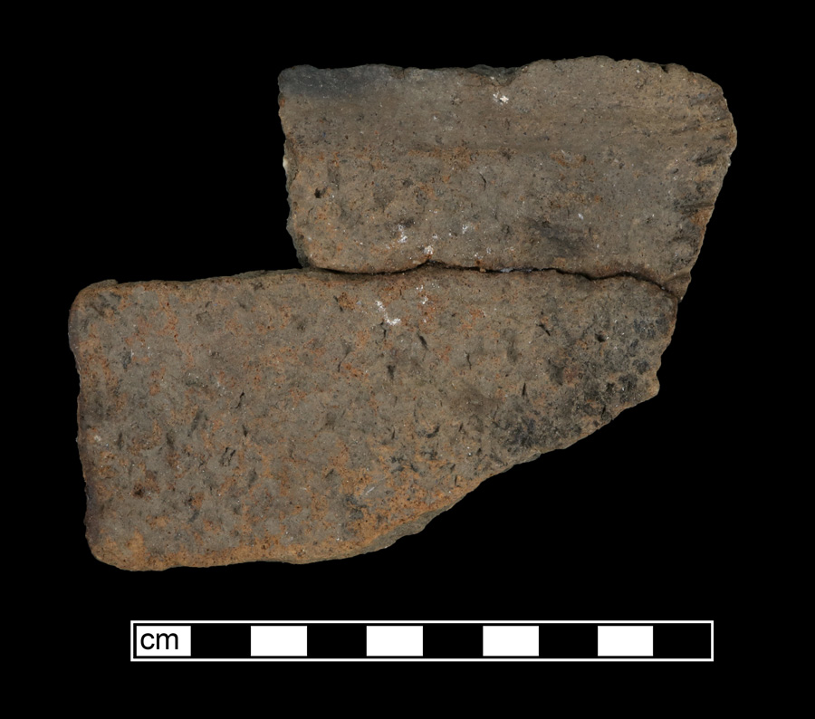 Image of ceramic, Sand Tempered Mended Body/Rim with Net-Impressed Surface Treatment, Pope's Creek type, Finger-Smoothed