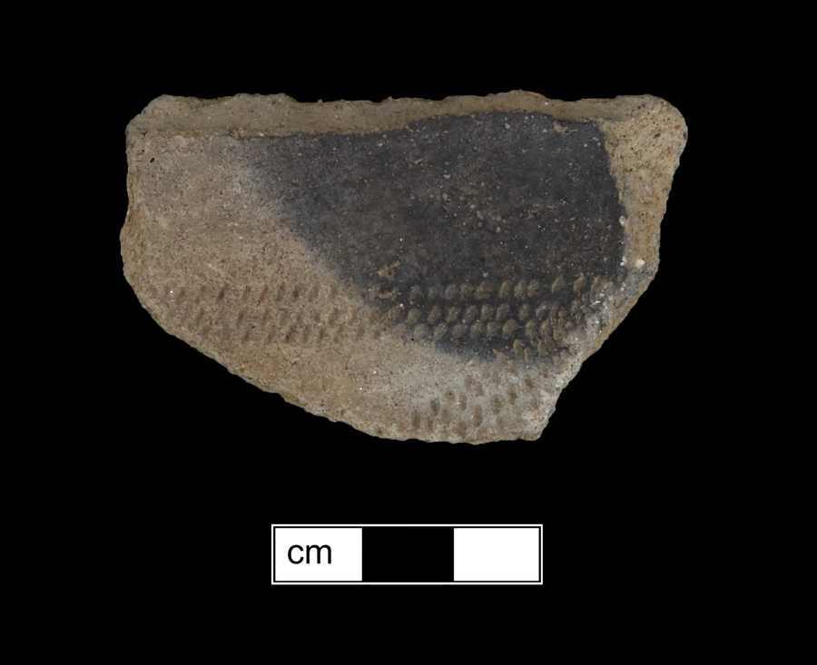 Image of ceramic, Crushed Quartz Tempered Body with Plain/Smoothed Surface Treatment, Potomac Creek type, Cord-Wrapped Stick