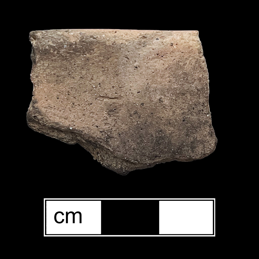 Image of ceramic, Temperless Tempered Rim with Plain/Smoothed Surface Treatment, Colonoware type, Undecorated