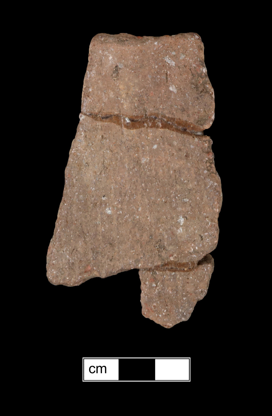 Image of ceramic, Steatite Tempered Mended Body/Rim with Cord-Marked Surface Treatment, Selden Island type, Undecorated
