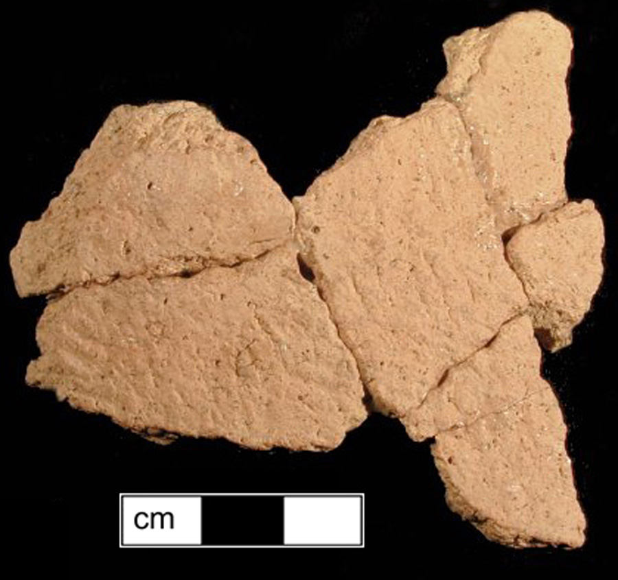 Image of ceramic, Steatite Tempered Mended Body with Cord-Marked Surface Treatment, Selden Island type, Undecorated