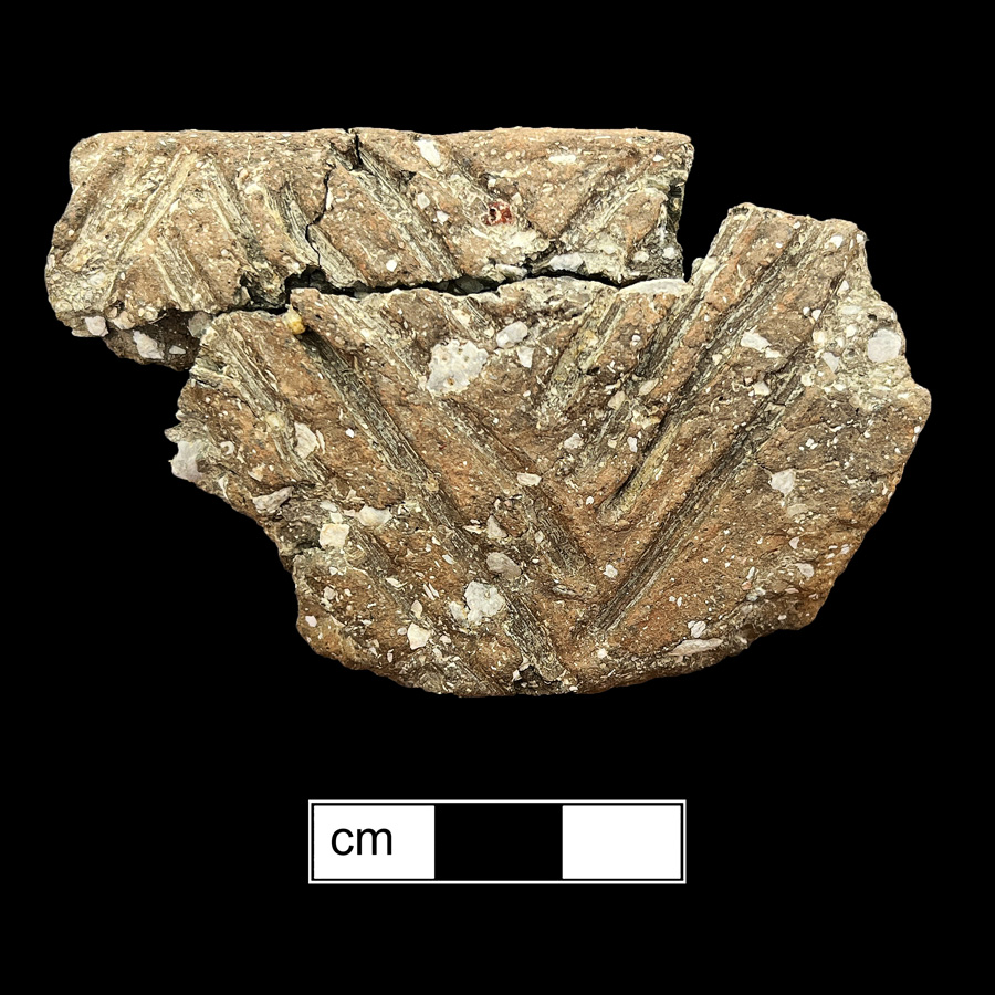 Image of ceramic, Shell Tempered Mended Body/Rim with Unidentified Surface Treatment, Townsend type, Incised