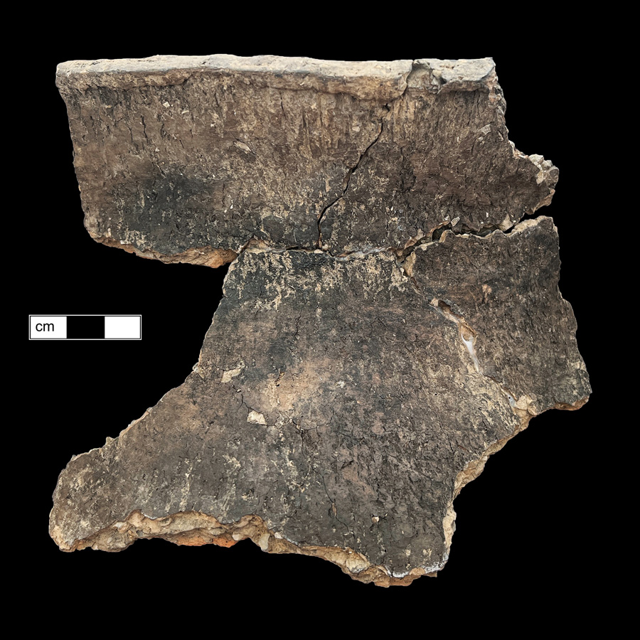 Image of ceramic, Limestone Tempered Mended Body/Rim with Cord-Marked Surface Treatment, Watson type, Undecorated