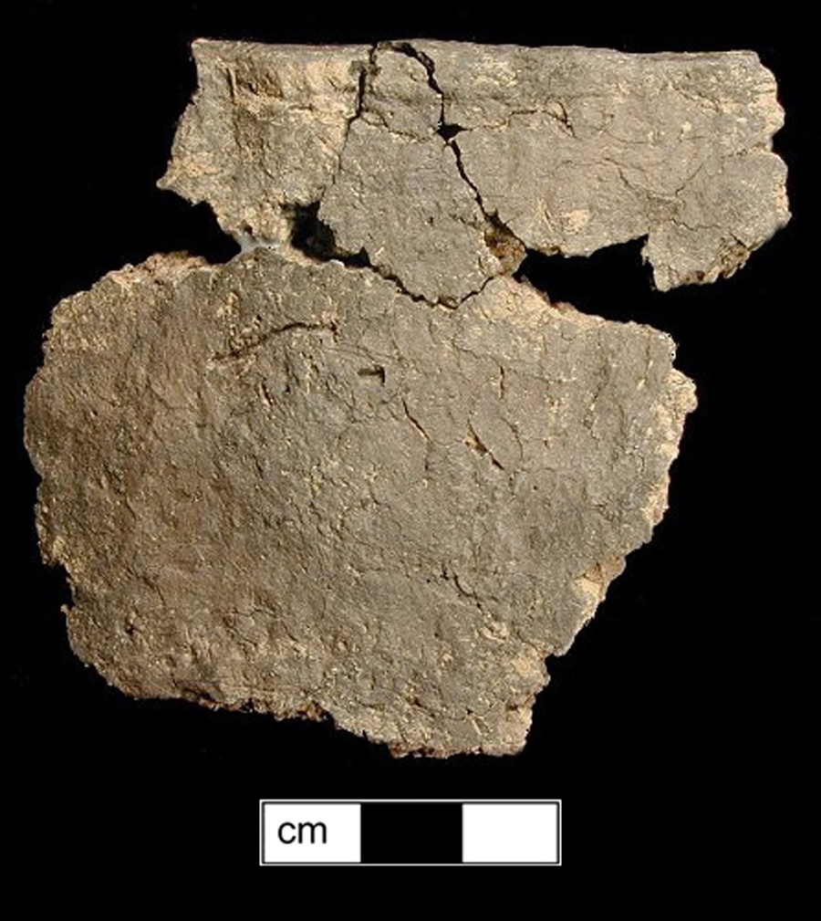 Image of ceramic, Limestone Tempered Mended Body/Rim with Cord-Marked/Smoothed Surface Treatment, Watson type, Undecorated